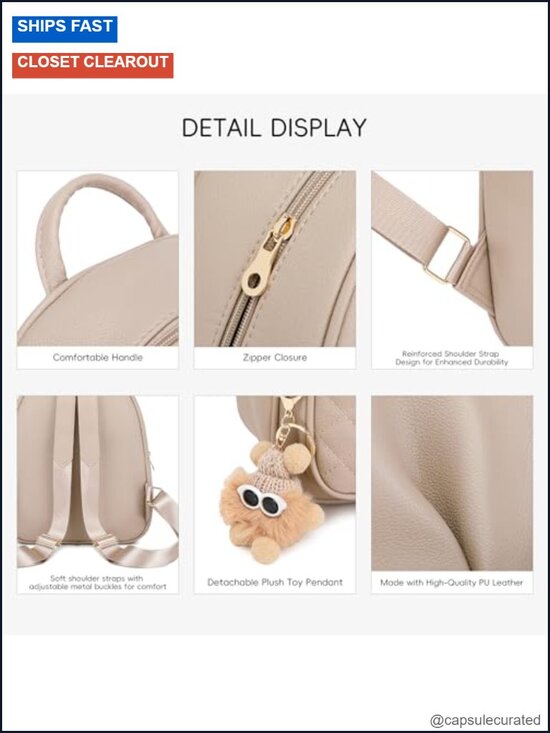 Mini Faux Leather Backpack Purse with Detachable Cartoon Charm - Cute Fashion main image 5